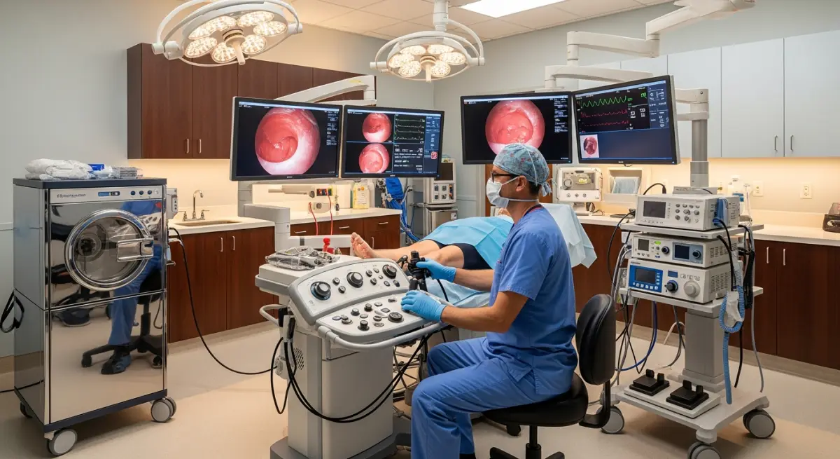 Multidisciplinary colorectal cancer team in consultation with oncology specialists