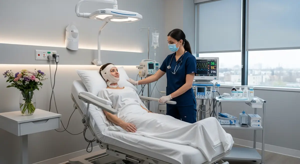 Modern plastic surgery operating room with state-of-the-art equipment for arm lift surgery