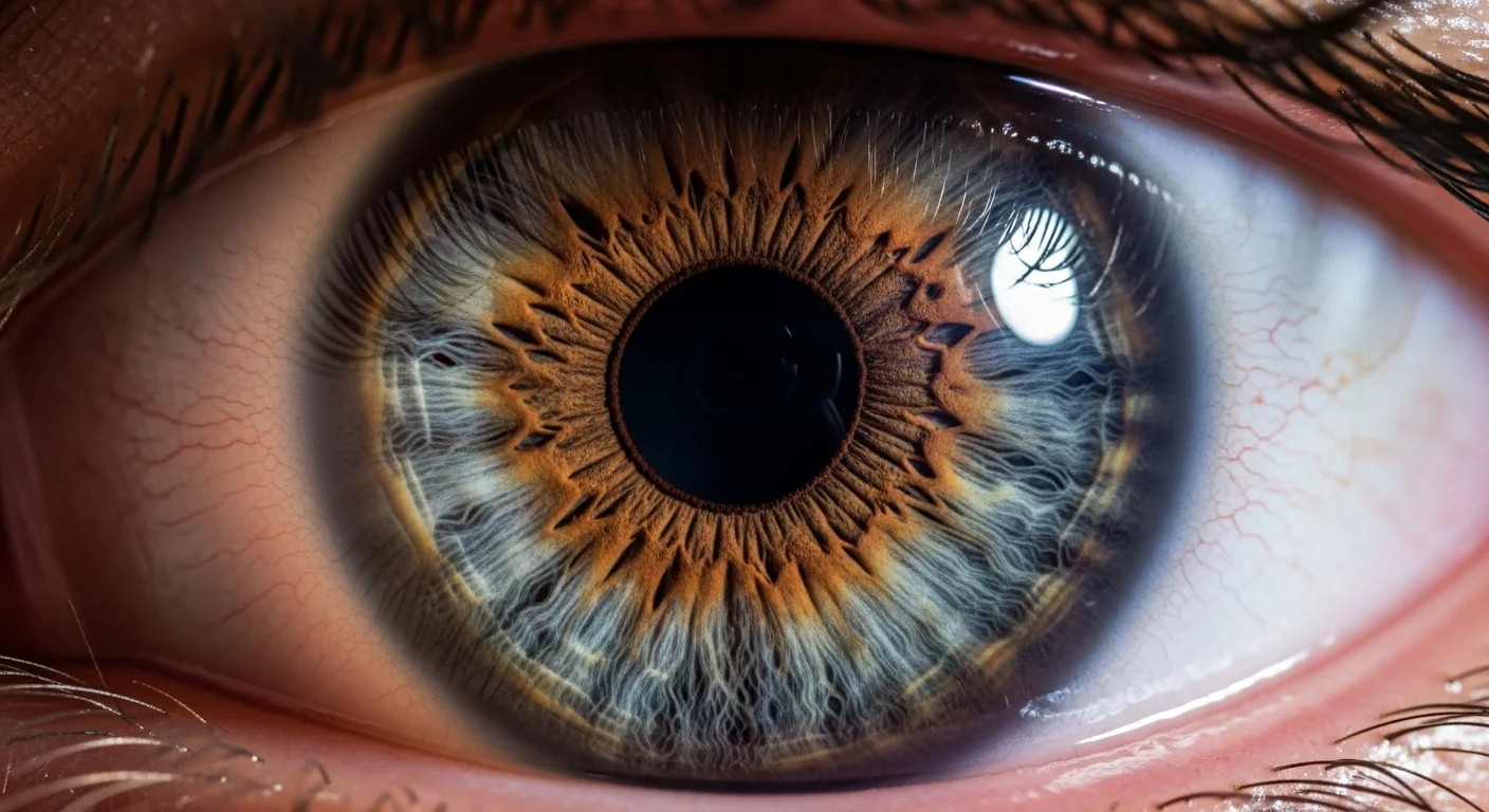 Close-up macro photograph of a human eye showing iris pigmentation and color detail