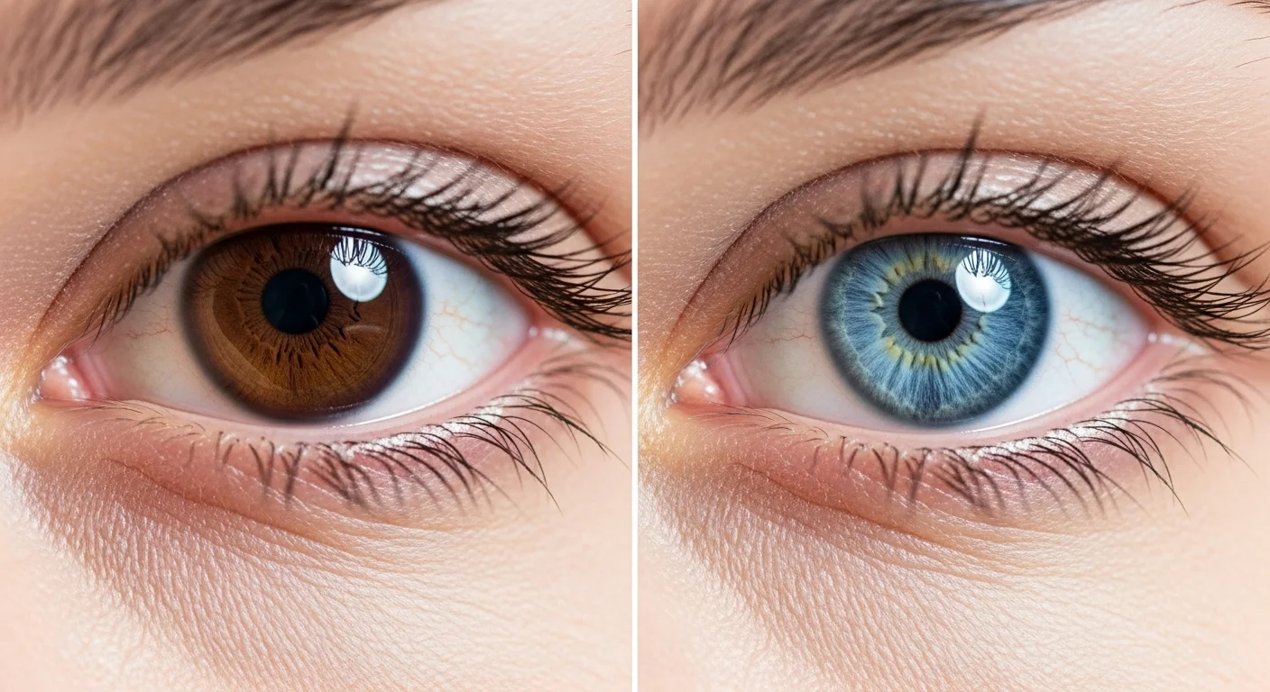 Comparison of brown and blue eyes showing the effect of iris depigmentation